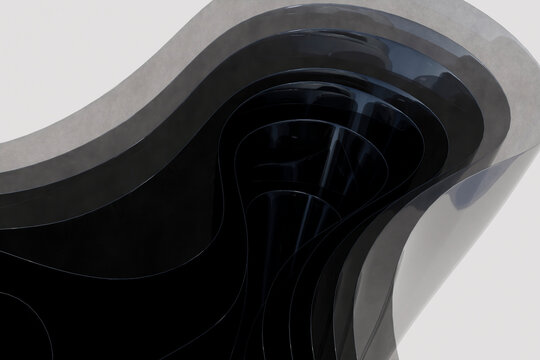 Abstract minimalist sculpture forming concentric shapes with a smooth, shiny surface.