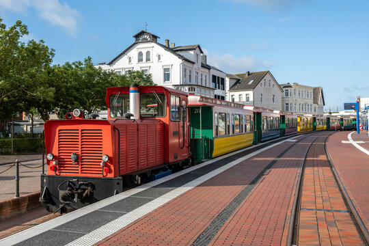 Inselbahn train at the station on Island of Borkum, Germany, Lower Saxony, Ostfriesland.