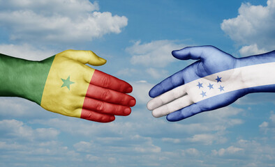 Honduras and Senegal country handshaking with flags, consensus concept international co-operation illustration