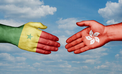 Hong Kong and Senegal country handshaking with flags, consensus concept international co-operation illustration