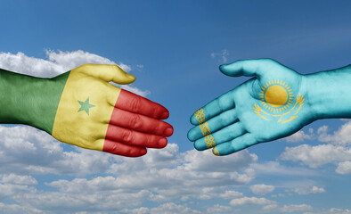 Kazakhstan and Senegal country handshaking with flags, consensus concept international co-operation illustration