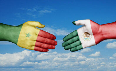 Mexico and Senegal country handshaking with flags, consensus concept international co-operation illustration