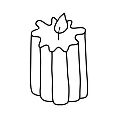 Wax vector line decoration aesthetics candle. Hand drawn colored illustration. Delicate romantic element of decor. Outline cozy glowing burning candle wick. christmas, wedding, birthday, valentine day