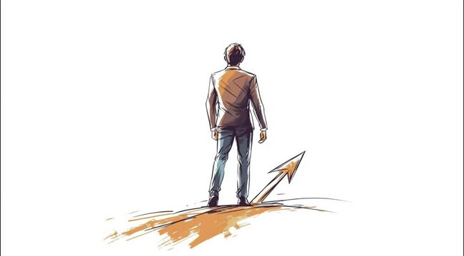 Business People Holding Growth Arrow as a Symbol of Collaboration, Hand-Drawn Style Animation