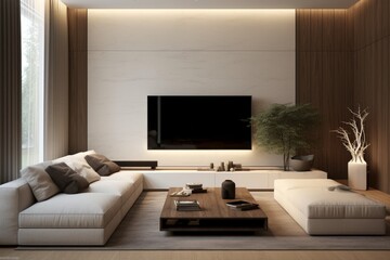 Modern Living Room Interior with Elegant Furniture and Large Window