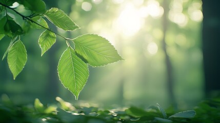 Obraz premium Sunlit Serenity in the Forest, a peaceful woodland setting where gentle rays illuminate the ground, fostering a calming atmosphere perfect for reflection and tranquility.