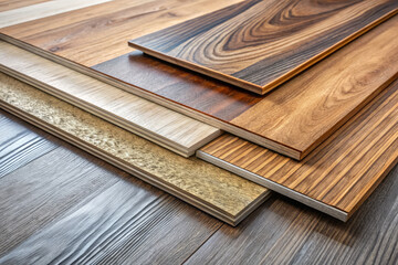 High quality laminate flooring samples showcasing various wood textures and colors. image features mix of styles, highlighting beauty and versatility of laminate options for interior design