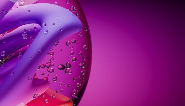 3D rendering of colored glass sphere with bubbles against magenta background