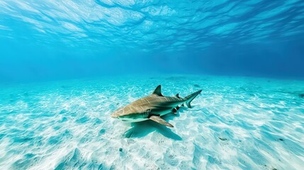 Obraz premium Shark Swimming in Clear Ocean Waters