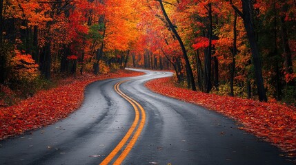 Obraz premium Scenic Autumn Road Through a Golden Forest