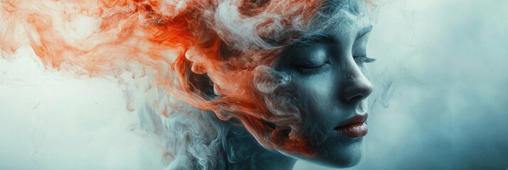 Exploring the Depths of Emotion: A Dreamlike Female Portrait with Colorful Smoke