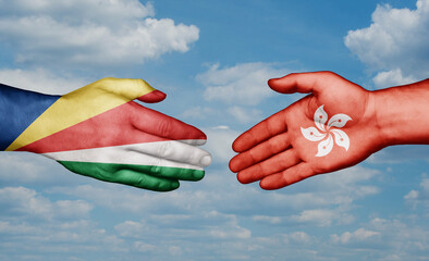 Hong Kong and Seychelles country handshaking with flags, consensus concept international co-operation illustration