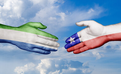 Chile and Sierra Leone country handshaking with flags, consensus concept international co-operation illustration