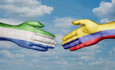 Colombia and Sierra Leone country handshaking with flags, consensus concept international co-operation illustration