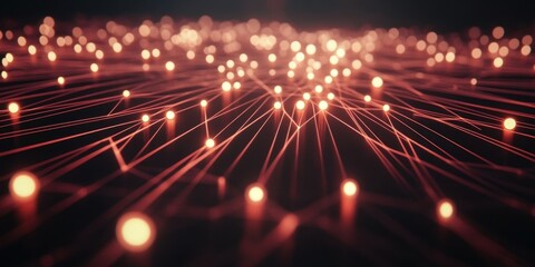 a red and black background with many small lights