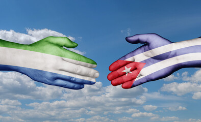 Cuba and Sierra Leone country handshaking with flags, consensus concept international co-operation illustration