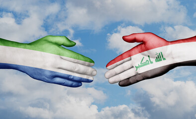 Iraq and Sierra Leone country handshaking with flags, consensus concept international co-operation illustration