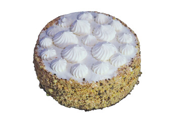 Ice-Cream Sundae Cake isolated on white background. Birthday and celebration cake. Bakery products.