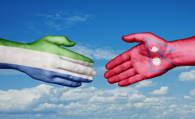 Nepal and Sierra Leone country handshaking with flags, consensus concept international co-operation illustration