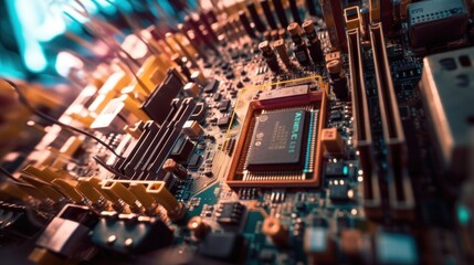 Close-up of a Motherboard with Microchip