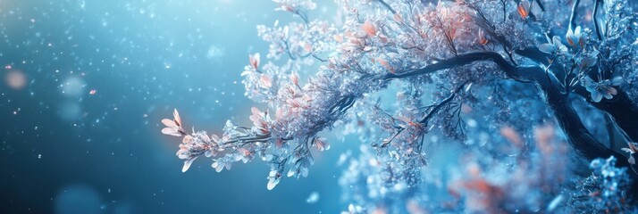 Ethereal Floral Scene: A Dreamy Blossom Branch in Soft Hues and Magical Ambiance