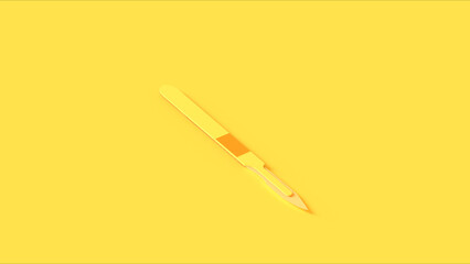 Yellow scalpel sharp blade cutting tool handle vivid monochrome background 3d illustration render