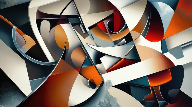 Abstract supplies form an interwoven web of shapes and forms, each tool represented by simple blocks and curves in a dynamic layout.