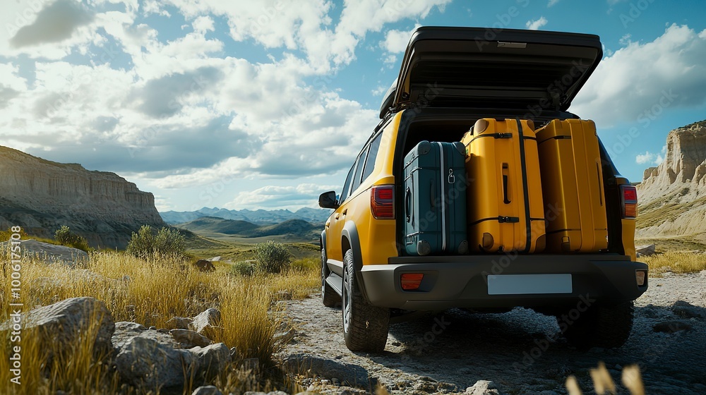 Canvas Prints Trunk of suv car loaded with travel luggage, ready for an exciting adventure 