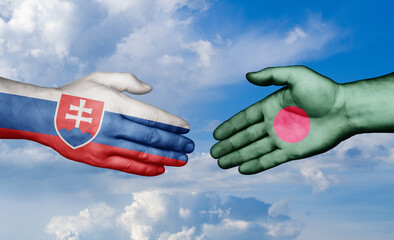 Bangladesh and Slovakia country handshaking with flags, consensus concept international co-operation illustration