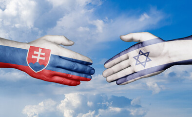 Israel and Slovakia country handshaking with flags, consensus concept international co-operation illustration