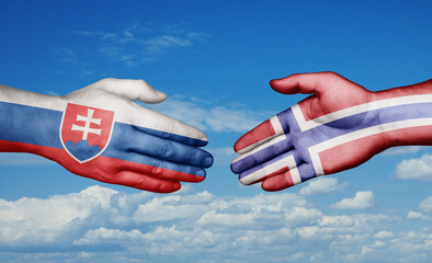 Norway and Slovakia country handshaking with flags, consensus concept international co-operation illustration