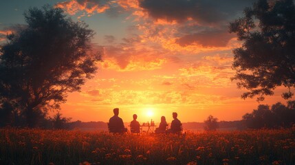 Fototapeta premium Silhouettes of Friends at Sunset