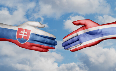 Kingdom of Thailand and Slovakia country handshaking with flags, consensus concept international co-operation illustration