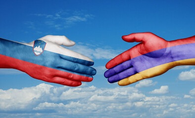 Armenia and Slovenia country handshaking with flags, consensus concept international co-operation illustration