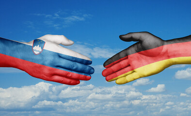 Germany and Slovenia country handshaking with flags, consensus concept international co-operation illustration