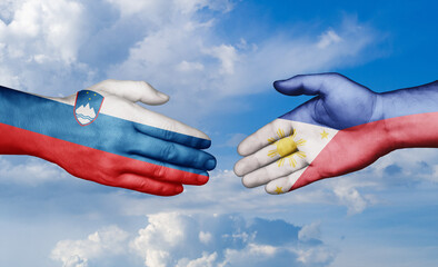 Philippines and Slovenia country handshaking with flags, consensus concept international co-operation illustration