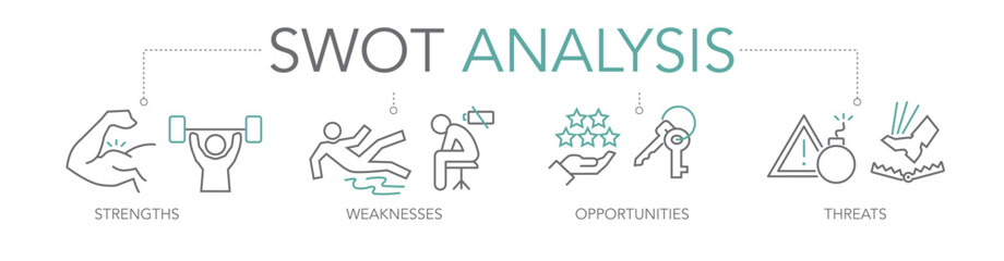 SWOT analysis concept - thin line vector icons two-tone