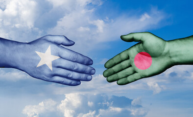 Bangladesh and Somalia country handshaking with flags, consensus concept international co-operation illustration