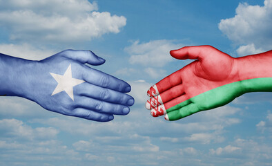 Belarus and Somalia country handshaking with flags, consensus concept international co-operation illustration