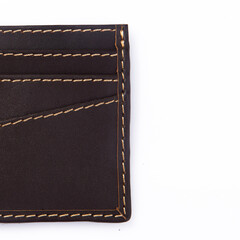 brown card holder with plastic credit cards isolated on white