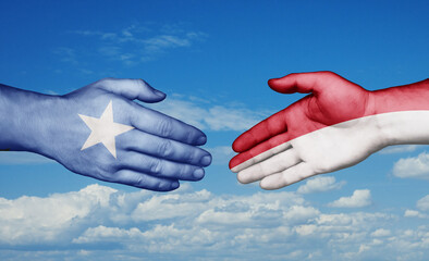 Indonesia and Somalia country handshaking with flags, consensus concept international co-operation illustration