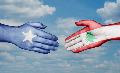 Lebanon and Somalia country handshaking with flags, consensus concept international co-operation illustration