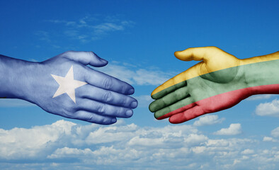 Lithuania and Somalia country handshaking with flags, consensus concept international co-operation illustration