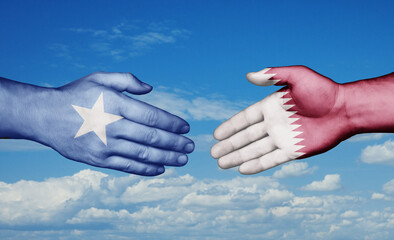 Qatar and Somalia country handshaking with flags, consensus concept international co-operation illustration