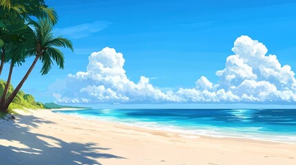 Fototapeta premium Serenity at the Beach with Clear Sky and Palm Trees