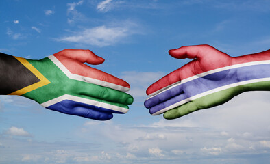 Gambia and South Africa country handshaking with flags, consensus concept international co-operation illustration