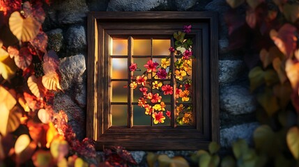 Charming window featuring central floral artwork design photos