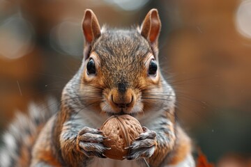 Obraz premium Squirrel holding a nut, depicting wildlife in natural settings