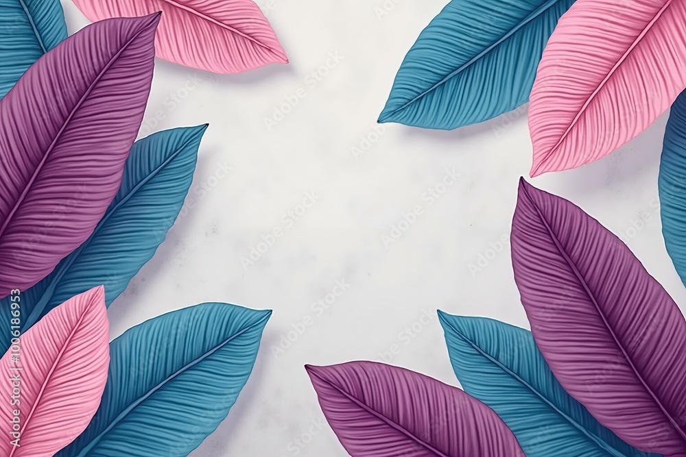 Poster Vibrant abstract leaves on marble background for design and decoration