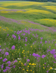 Fototapeta premium panoramic summer view of blooming wild flowers in meadow